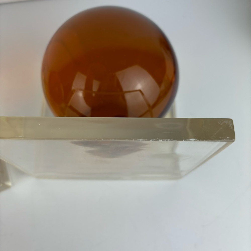 Vintage Modern Thomas O’Brian-Amber Lucite Sphere Bookends - Pair - Picture 7 of 15